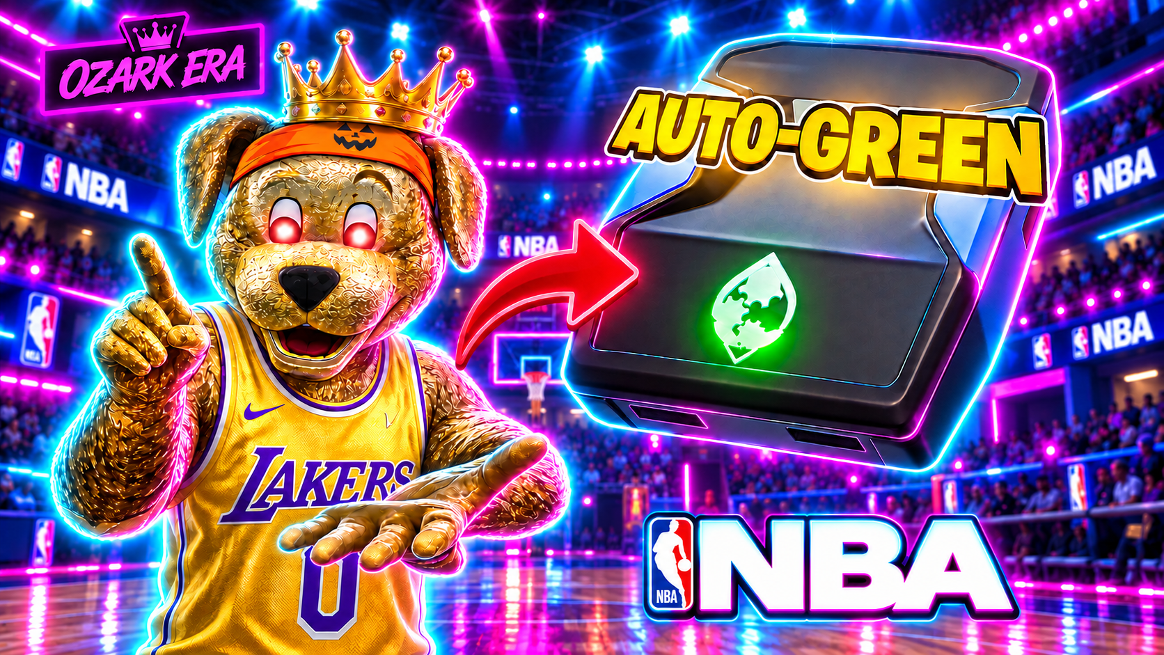 Anomaly golden mascot with a Cronus Zen in a neon basketball arena